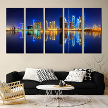 Load image into Gallery viewer, beautiful Dubai Business Bay Line of Towers Reflection 5 piece canvas print In Living room
