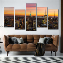 Load image into Gallery viewer, beautiful Manhattan city skyline lights New York 5 piece canvas print In Living Room
