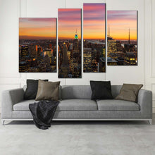 Load image into Gallery viewer, beautiful New York city Manhattan skyline lights 4 panel wall decor 
