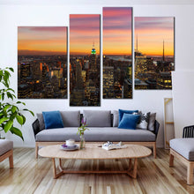 Load image into Gallery viewer, beautiful New York city skyline at night 4 panel canvas artwork 
