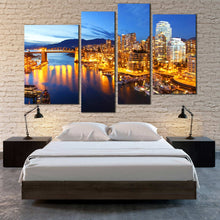 Load image into Gallery viewer, beautiful Vancouver city canal at night 4 panel wall art For Bedroom
