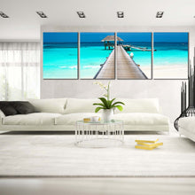 Load image into Gallery viewer, beautiful beach bluw water sky bungalows maldives 4 piece art canvas for home For Living Room
