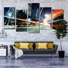 Load image into Gallery viewer, beautiful busy city traffic lights trail at night 5 piece canvas artwork For Living Room
