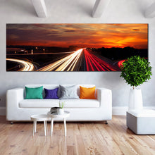 Load image into Gallery viewer, beautiful  busy  traffic  Moving  car  light  trail  through  twilight  city  roads  large  size  canvas  artwork In Living Room
