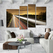 Load image into Gallery viewer, beautiful city lights trail Dark sky 4 piece canvas artwork 
