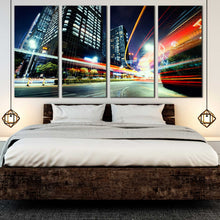 Load image into Gallery viewer, beautiful city lights trail at night 4 piece canvas artwork For Bedroom
