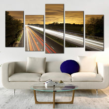 Load image into Gallery viewer, beautiful motorway bridge traffic lights trail at night 5 piece canvas artwork For Living Room
