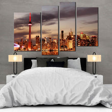 Load image into Gallery viewer, beautiful toronto sunset view of toronto cityspace 4 panel canvas print 
