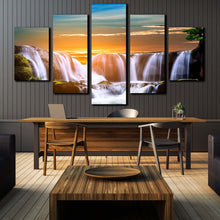 Load image into Gallery viewer, beautiful  waterfall  and  sunrise  view  5  piece  canvas  print  for  home  decor For Dining Room
