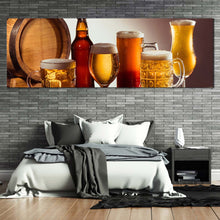 Load image into Gallery viewer, beer  barrel  canvas  wall  art  beer  on  brown  wooden  table  canvas  print  yellow  orange  beer  glasses  1  piece  canvas In Bedroom
