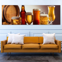 Load image into Gallery viewer, beer  barrel  canvas  wall  art  beer  on  brown  wooden  table  canvas  print  yellow  orange  beer  glasses  1  piece  canvas For Living Room
