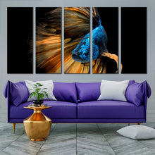 Load image into Gallery viewer, betta splendens isolated on black background multi panel canvas artwork In Living room
