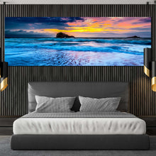 Load image into Gallery viewer, biarritz  ocean  canvas  wall  art  blue  ocean  waves  wide  canvas  cloudy  yellow  sky  ocean  1  piece  canvas  print For Bedroom
