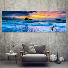 Load image into Gallery viewer, biarritz  ocean  canvas  wall  art  blue  ocean  waves  wide  canvas  cloudy  yellow  sky  ocean  1  piece  canvas  print For Living Room
