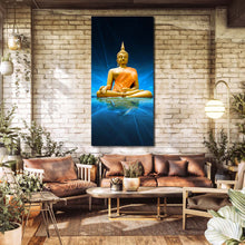 Load image into Gallery viewer, big  buddha  canvas  print  yellow  lord  buddha  1  piece  vertical  canvas  wall  art  blue  water  buddha  statue  canvas  artwork For Your Living Room
