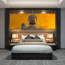 Load image into Gallery viewer, big  buddha  canvas  wall  art  close  up  tian  tan  buddha  canvas  artwork  yellow  sky  hong  kong  buddha  1  piece  canvas  print For Bedroom
