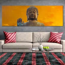 Load image into Gallery viewer, big  buddha  canvas  wall  art  close  up  tian  tan  buddha  canvas  artwork  yellow  sky  hong  kong  buddha  1  piece  canvas  print For Living Room
