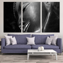 Load image into Gallery viewer, big buddha canvas wall art grey buddha statue canvas print black and white buddha 3 piece canvas set For Living Room
