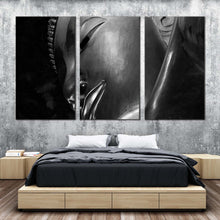 Load image into Gallery viewer, big buddha canvas wall art grey buddha statue canvas print black and white buddha 3 piece canvas set In Bedroom
