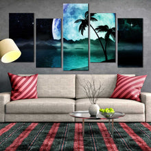 Load image into Gallery viewer, big moon over the sea 5 panel wall art decor For Living Room
