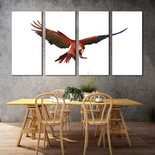 Load image into Gallery viewer, bird flying canvas wall art red macaw parrot isolated canvas print white background bird flying 4 piece multi canvas 3 For Dining Room
