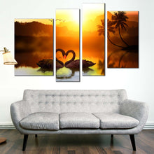 Load image into Gallery viewer, black Swans in Love Reflected On water 5 piece canvas print 
