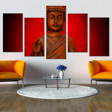 Load image into Gallery viewer, blessing buddha canvas print red background mind soul buddha 5 piece multi canvas artwork orange buddha meditation canvas wall art For Your Living Room
