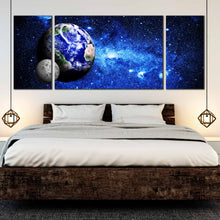 Load image into Gallery viewer, blue  earth  moon  stars  3  piece  canvas  art For Bedroom
