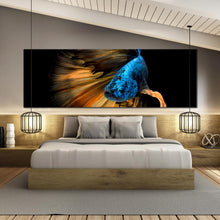 Load image into Gallery viewer, blue  golden  siamese  fighting  betta  fish  panoramic  wall  artwork In Bedroom
