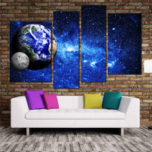 Load image into Gallery viewer, blue planet and moon stars in space 4 Panel Canvas Art
