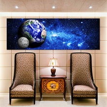 Load image into Gallery viewer, blue  planet  earth  moon  stars  in  outer  space  canvas  print In Living Room
