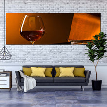 Load image into Gallery viewer, brandy  drink  canvas  wall  art  orange  piano  and  liquor  glass  1  piece  canvas  print  brandy  glass  brown  piano  wide  canvas For Living Room
