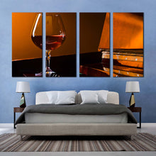 Load image into Gallery viewer, brandy glass canvas wall art brown piano and liquor glass multiple canvas orange piano warmth 4 piece canvas print For Bedroom
