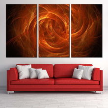 Load image into Gallery viewer, bright abstract canvas wall art brown digital abstract swirl 3 piece canvas print orange cosmic energy multi canvas In Living Room
