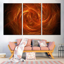 Load image into Gallery viewer, bright abstract canvas wall art brown digital abstract swirl 3 piece canvas print orange cosmic energy multi canvas For Living Room
