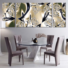 Load image into Gallery viewer, bright  abstract  canvas  wall  art  fractal  digital  graphics  3  piece  multi  canvas  gold  fancy  elegant  abstract  triptych  canvas  print In Dining Room
