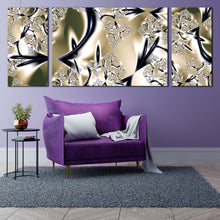 Load image into Gallery viewer, bright  abstract  canvas  wall  art  fractal  digital  graphics  3  piece  multi  canvas  gold  fancy  elegant  abstract  triptych  canvas  print In Living room
