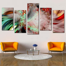 Load image into Gallery viewer, bright abstract canvas wall art red abstract fractal art print green abstract patterns 5 piece multi canvas artwork For Living Room
