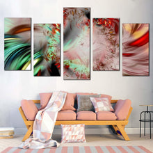 Load image into Gallery viewer, bright abstract canvas wall art red abstract fractal art print green abstract patterns 5 piece multi canvas artwork In Living Room
