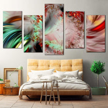 Load image into Gallery viewer, bright abstract canvas wall art red abstract fractal art print green abstract patterns 5 piece multi canvas artwork For Bedroom
