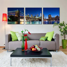 Load image into Gallery viewer, brooklyn  bridge  canvas  print  black  new  york  city  skyline  multi  canvas  blue  manhattan  sky  3  piece  canvas  wall  art  beautiful  nyc  night  canvas  set For Living Room
