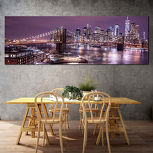 Load image into Gallery viewer, brooklyn  bridge  canvas  print  brown  nyc  view  from  brooklyn  1  piece  canvas  wall  art  purple  manhattan  digital  painting  wide  canvas For Dinning Room
