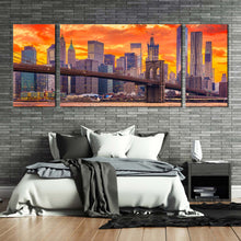 Load image into Gallery viewer, brooklyn  bridge  canvas  wall  art  brown  new  york  city  canvas  set  nyc  orange  dramatic  clouds  3  piece  canvas  print  wall  street  skyline  multi  canvas For Bedroom
