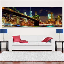 Load image into Gallery viewer, brooklyn  bridge  canvas  wall  art  colorful  manhattan  night  view  1  piece  canvas  print  new  york  city  lights  canvas  artwork In Living Room
