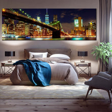 Load image into Gallery viewer, brooklyn  bridge  canvas  wall  art  colorful  manhattan  night  view  1  piece  canvas  print  new  york  city  lights  canvas  artwork For Bedroom
