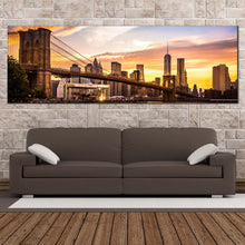 Load image into Gallery viewer, brooklyn  bridge  canvas  wall  art  manhattan  yellow  sunset  canvas  artwork  brown  new  york  city  1  piece  canvas  print For Living Room
