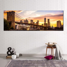 Load image into Gallery viewer, brooklyn  bridge  canvas  wall  art  manhattan  yellow  sunset  canvas  artwork  brown  new  york  city  1  piece  canvas  print In Living Room
