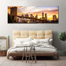 Load image into Gallery viewer, brooklyn  bridge  canvas  wall  art  manhattan  yellow  sunset  canvas  artwork  brown  new  york  city  1  piece  canvas  print For Bedroom
