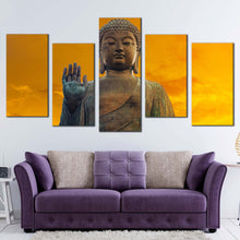 Load image into Gallery viewer, buddha blessing canvas print yellow sunset buddha multi canvas brown big brown buddha statue 5 piece canvas For Living Room
