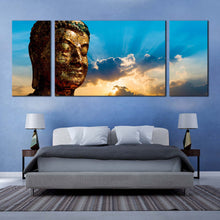 Load image into Gallery viewer, buddha  face  canvas  print  blue  sky  buddha  statue  canvas  set  brown  buddha  3  piece  canvas  wall  art For Bedroom
